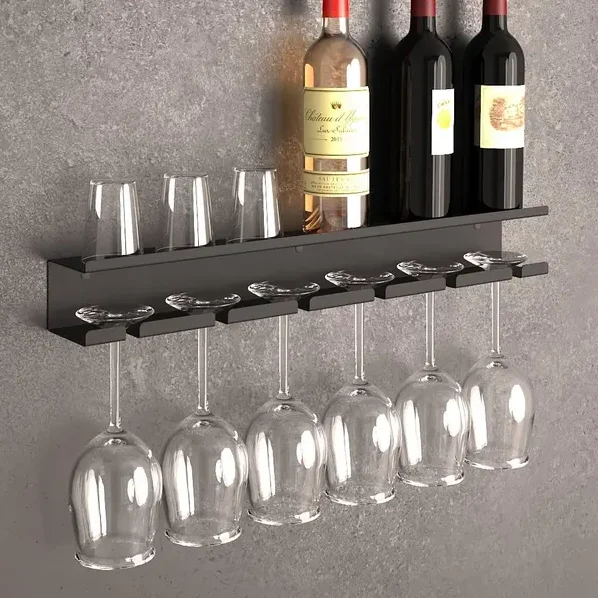 Porte-bouteilles mural en acier – Rangement à vin design moderne, étagère flottante industrielle