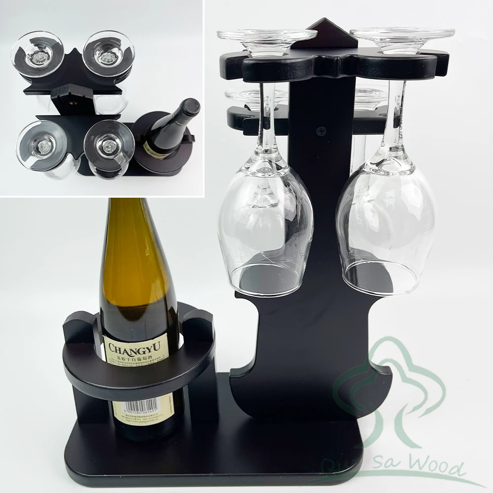 Casier à Vin en Bois Design Violon – Rangement Élégant pour Bouteilles et Verres