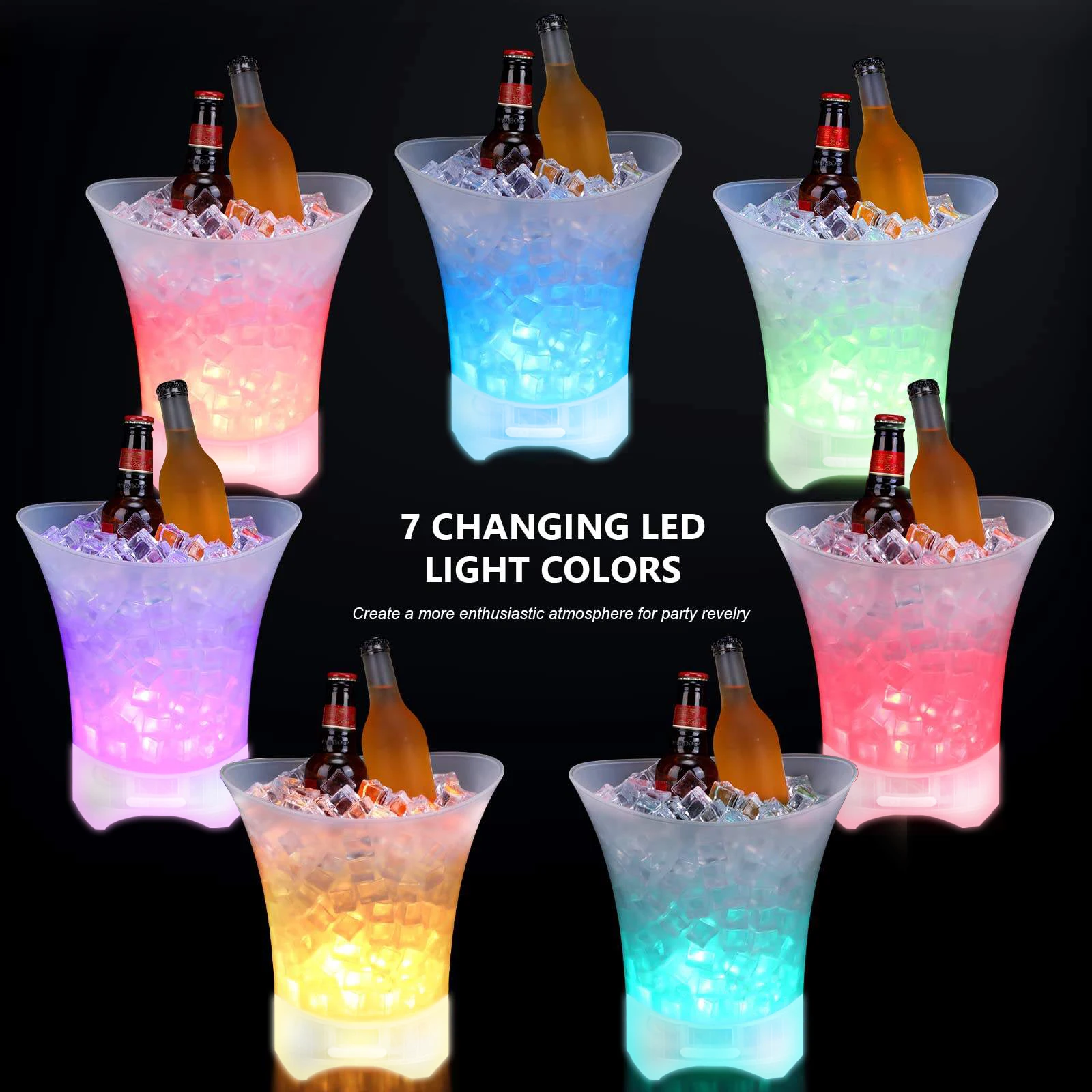 Seau à Glace LED 7L – 7 Couleurs Lumineuses | Champagne, Vin & Bière | Bar & Fête