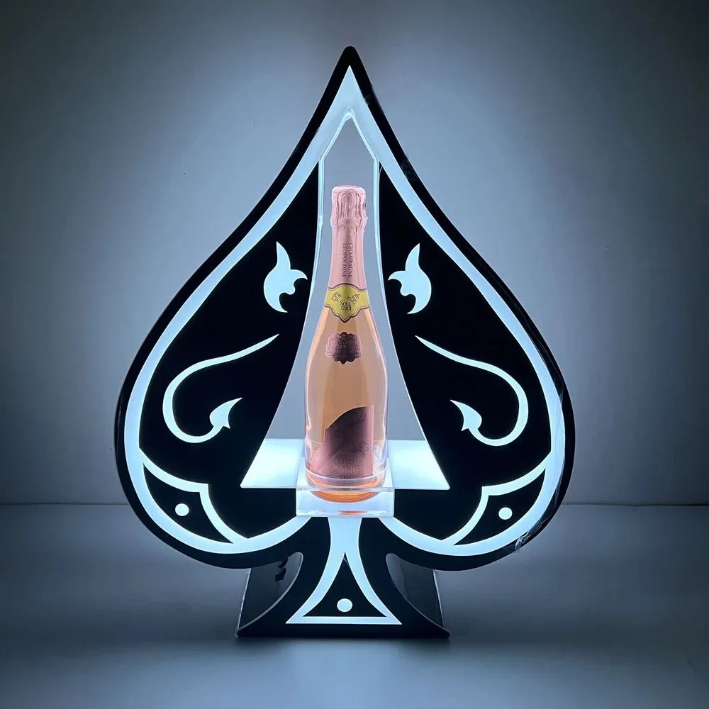 Présentoir VIP LED pour Bouteilles de Champagne – Acrylique & Métal Poli, Personnalisable