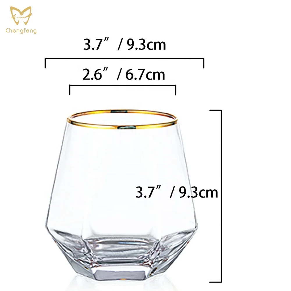 Verre à Whisky Diamond Bordure Dorée 300ml – Style Old Fashioned Fait Main