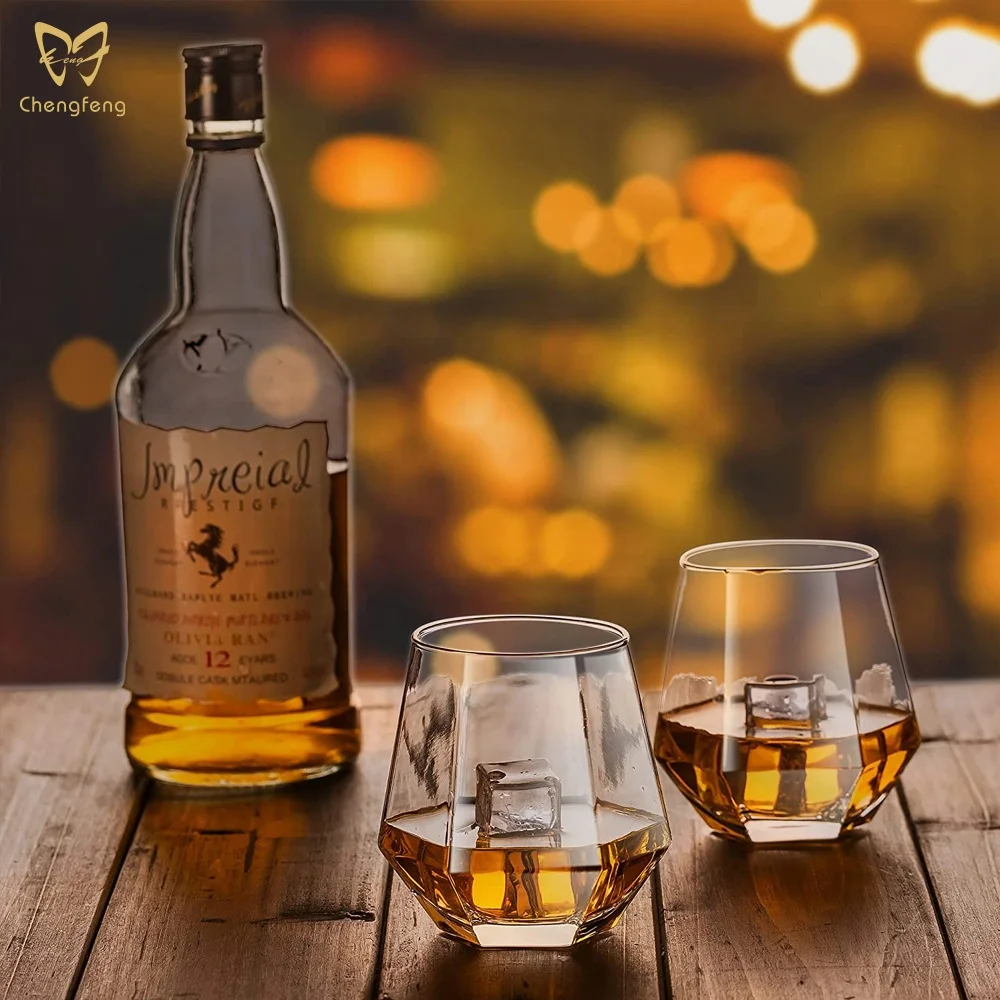 Verre à Whisky Diamond Bordure Dorée 300ml – Style Old Fashioned Fait Main