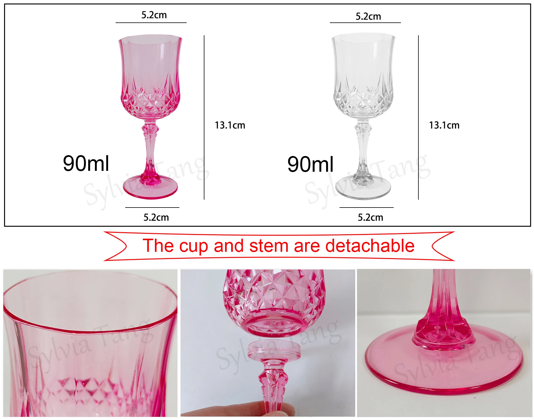 Gobelets à vin détachables réutilisables roses et transparents – Idéal mariages et réceptions