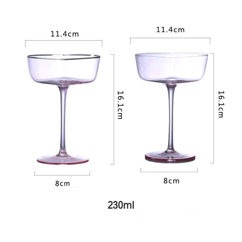 Coupe à Cocktail Cœur Pêche Rose 230ml – Verre Artisanal Soufflé à la Main