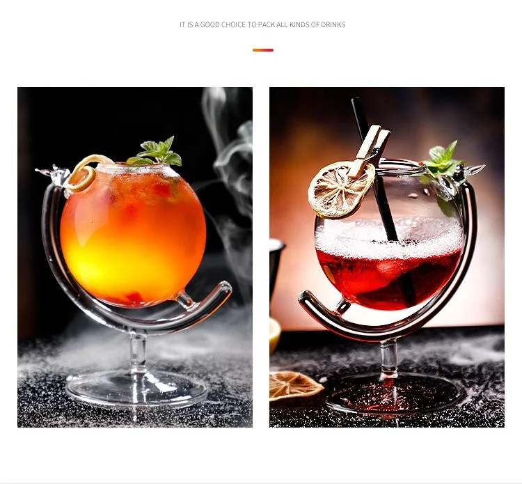 Verre Cocktail Globe 330ml – Borosilicate Soufflé Main, Design Créatif