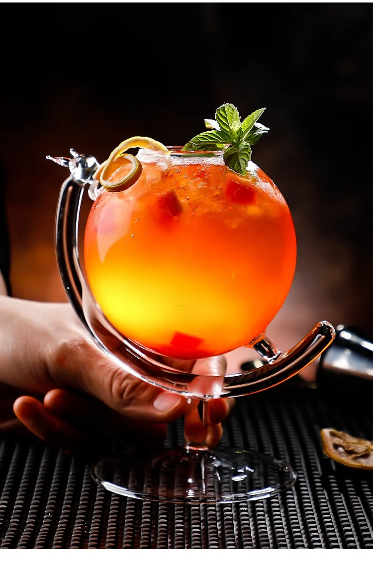 Verre Cocktail Globe 330ml – Borosilicate Soufflé Main, Design Créatif