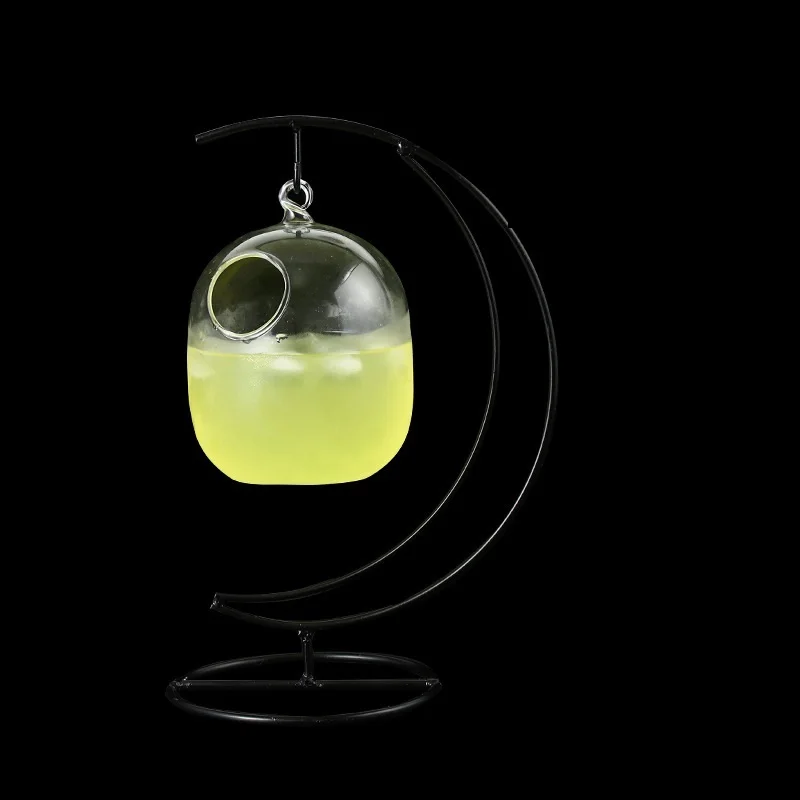 Verre à Cocktail Suspendu en Verre Soufflé avec Support Métallique – Design Créatif 430ml/500ml
