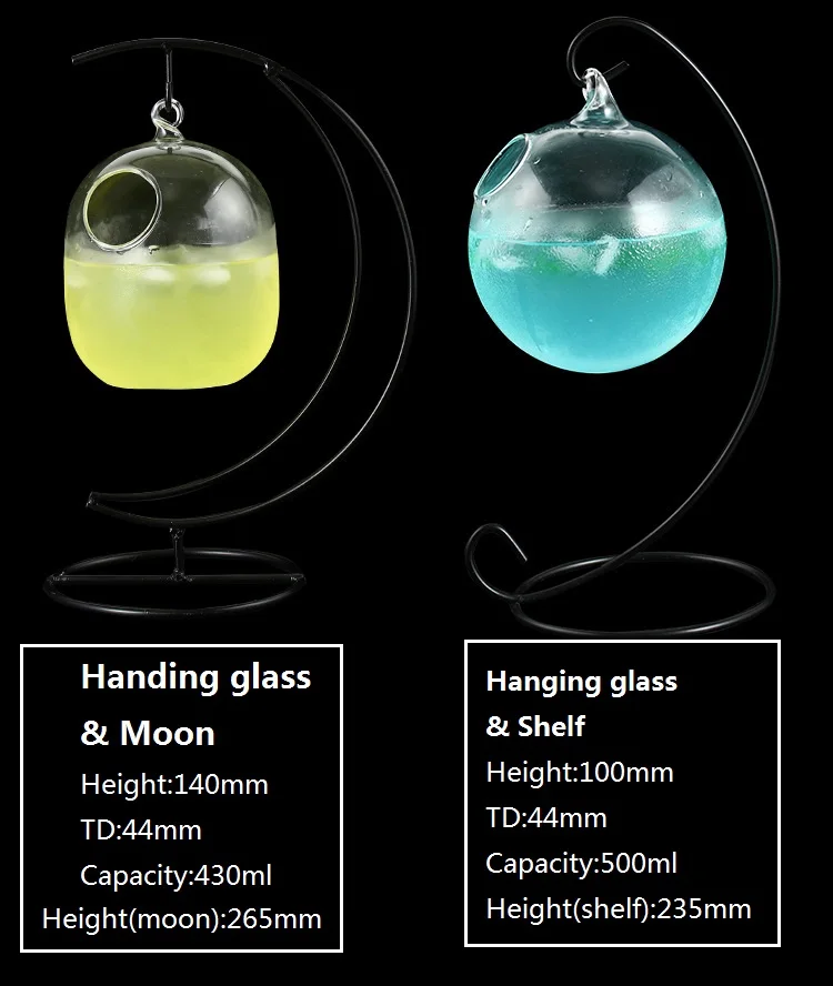 Verre à Cocktail Suspendu en Verre Soufflé avec Support Métallique – Design Créatif 430ml/500ml