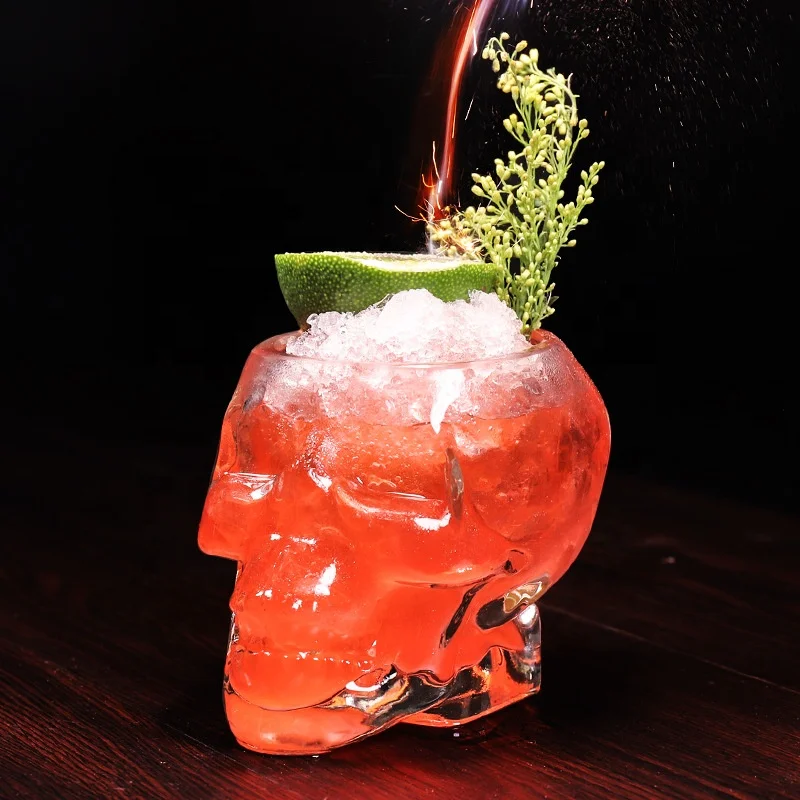 Verre à Cocktail en Forme de Crâne – Verre Borosilicaté Soufflé à la Bouche, 80ml/160ml/360ml