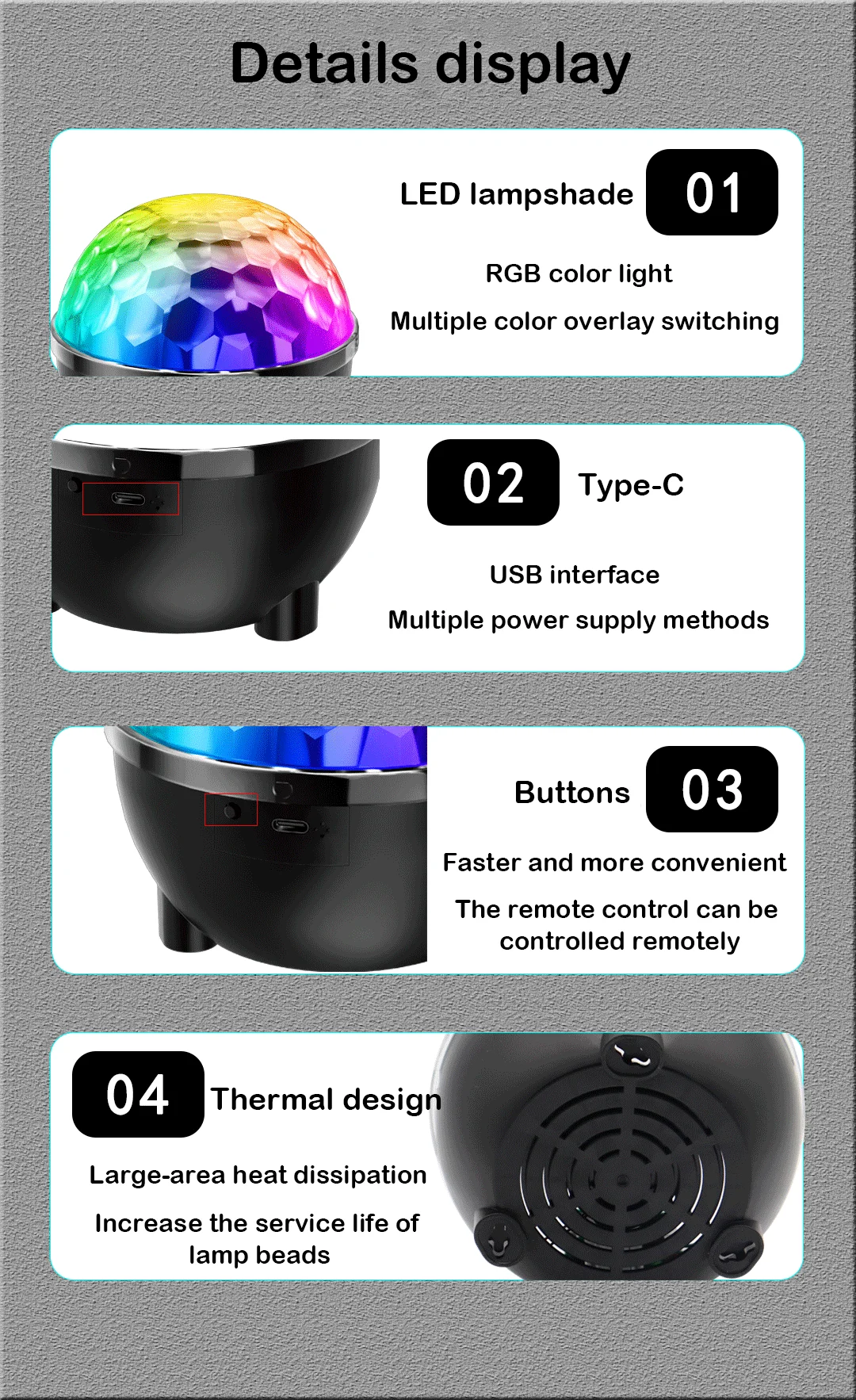Projecteur LED Disco Magic Ball USB Type-C – Lumières RGB pour Soirée, DJ & KTV