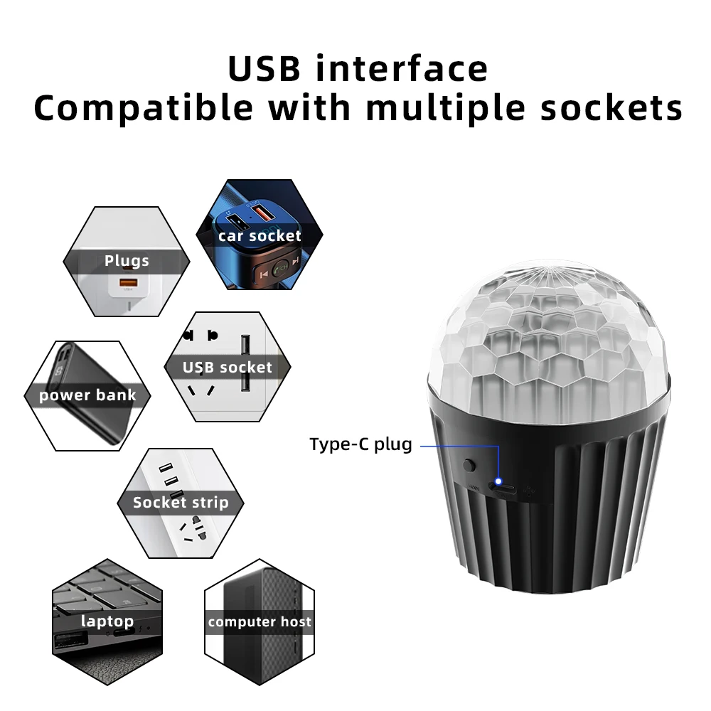 Mini Projecteur Disco LED RGB à Commande Sonore USB-C – Lumière de Fête Portable