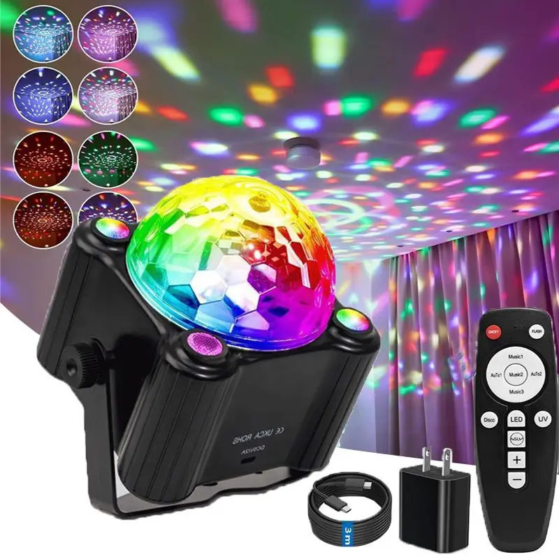 Boule Disco LED RGB – Lumière Laser DJ activée par le son, USB, idéale fête & mariage