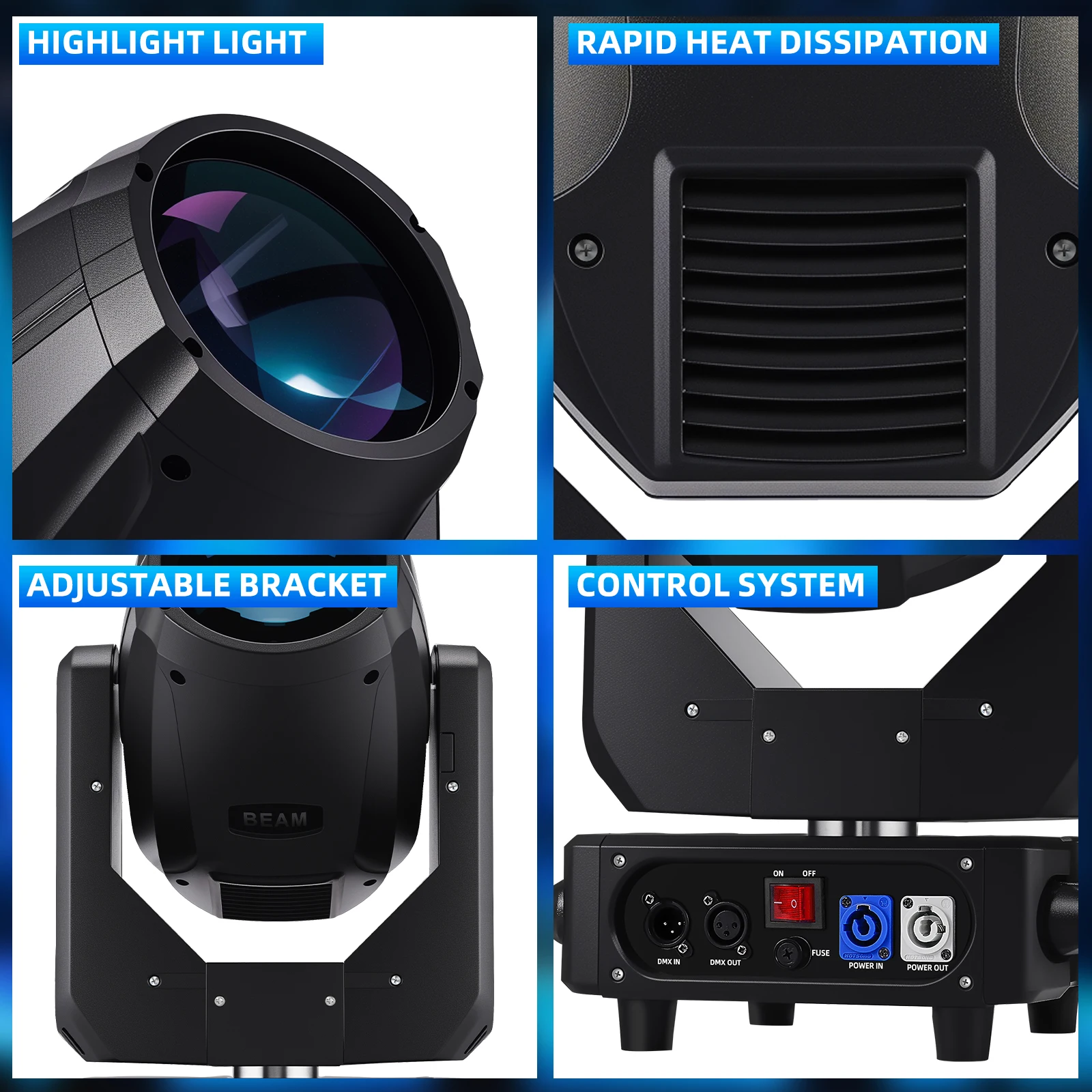 Éclairage LED Lyre Moving Head 350W RGBW 16 Canaux 14 Effets DJ Discothèque Mariage + Flight Case