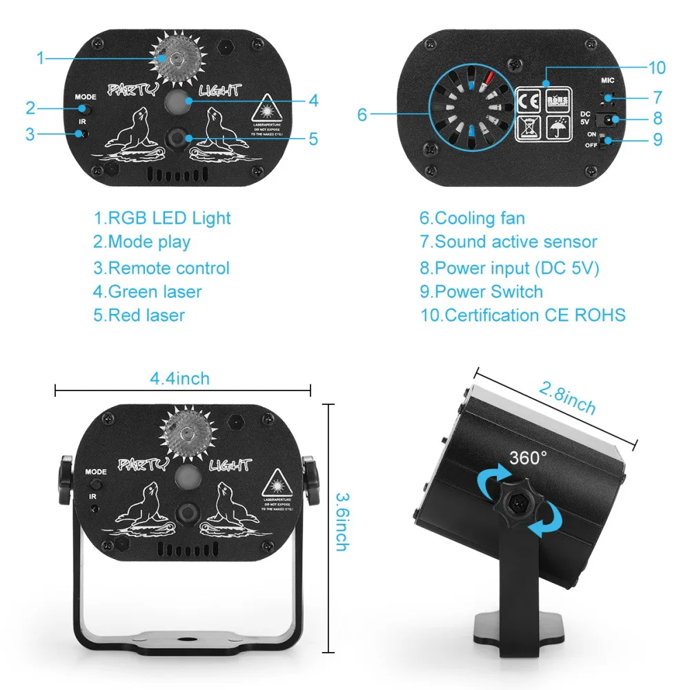 Projecteur Laser LED RGB DJ 60 Effets | Télécommande | Disco, Karaoké, Bar, Scène