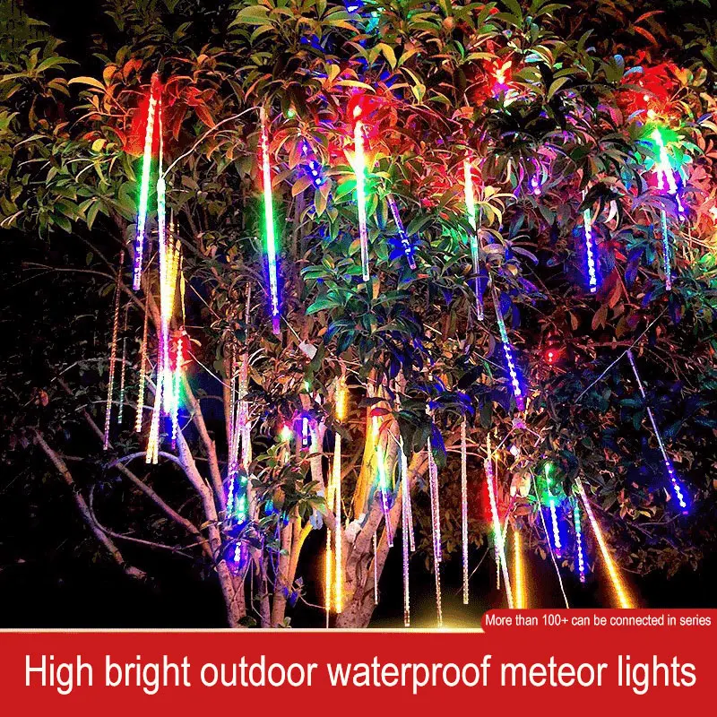 Guirlande Solaire Pluie de Météores 8 Tubes LED Blanc Chaud IP65 – Déco Jardin & Fêtes
