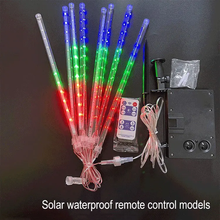 Guirlande Solaire Pluie de Météores 8 Tubes LED Blanc Chaud IP65 – Déco Jardin & Fêtes