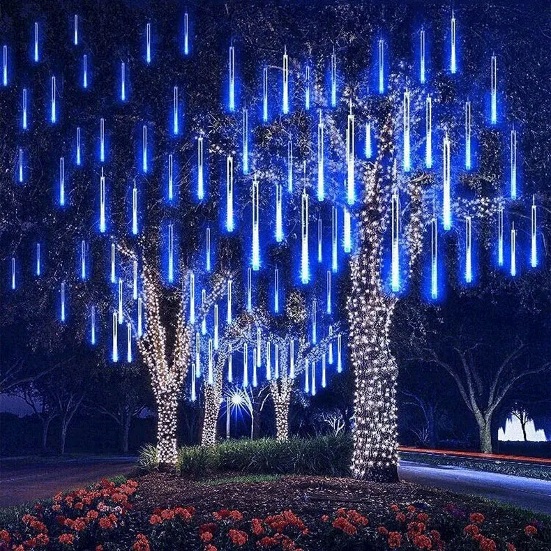 Guirlande Solaire Pluie de Météores 8 Tubes LED Blanc Chaud IP65 – Déco Jardin & Fêtes