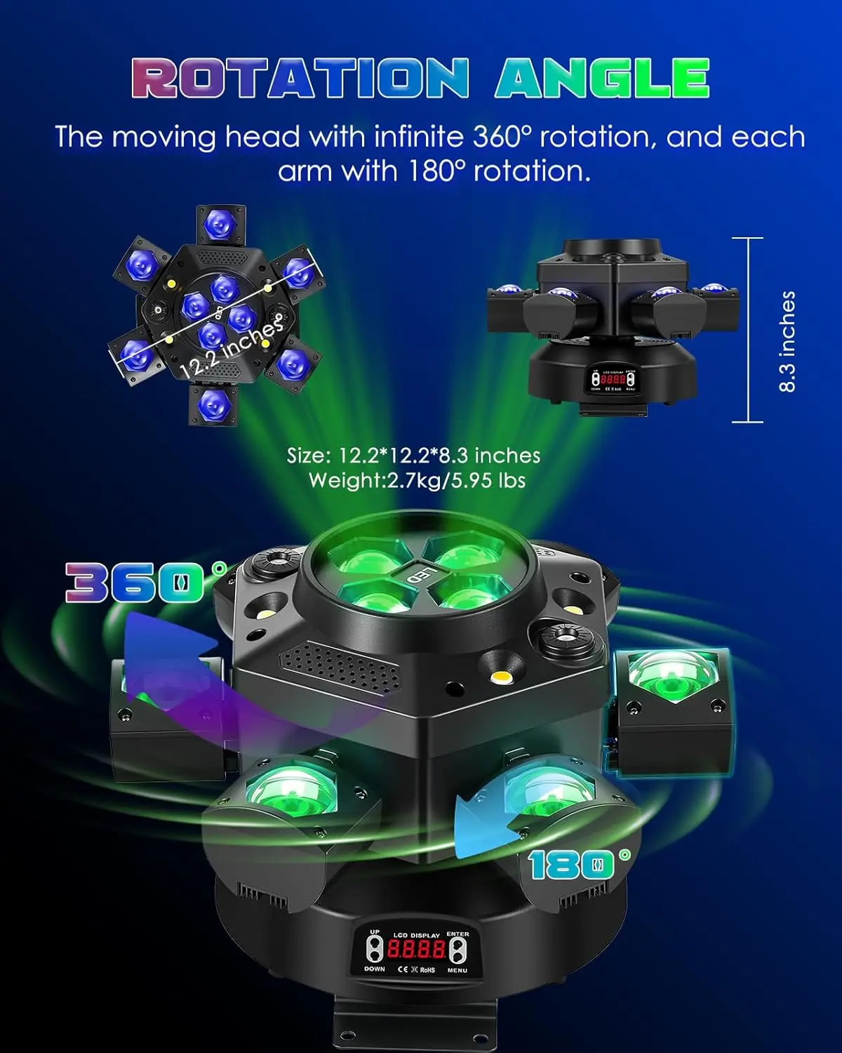 Projecteur DJ Tête Mobile 150W RGBW Laser 6 Bras Effet Abeille DMX512 Scène