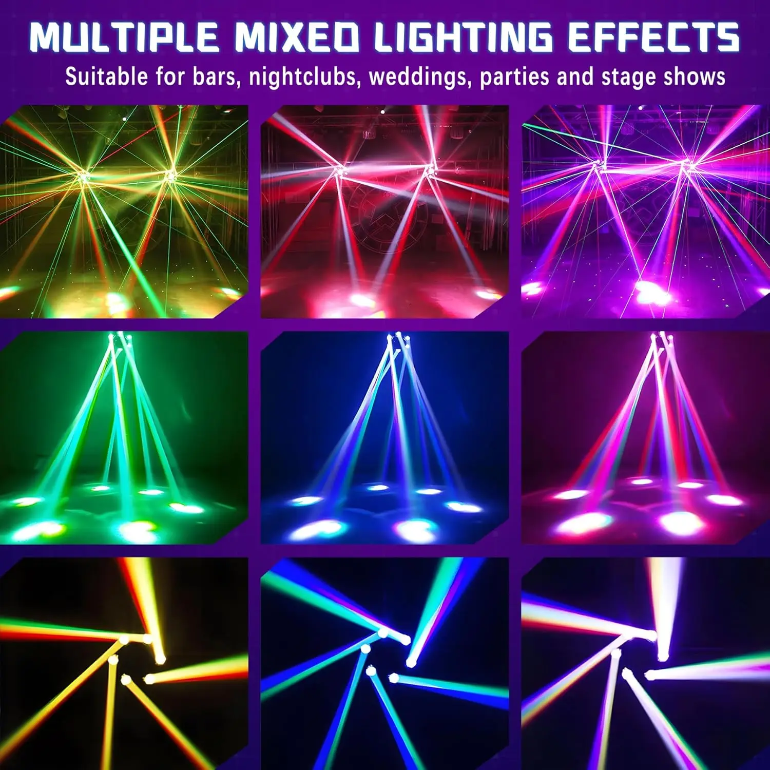 Projecteur DJ Tête Mobile 150W RGBW Laser 6 Bras Effet Abeille DMX512 Scène