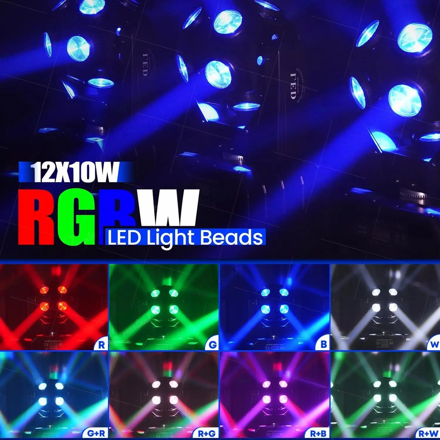 Projecteur LED 4en1 RGBW 120W Tête Mobile DMX512 Disco DJ Scène 540° Stroboscope