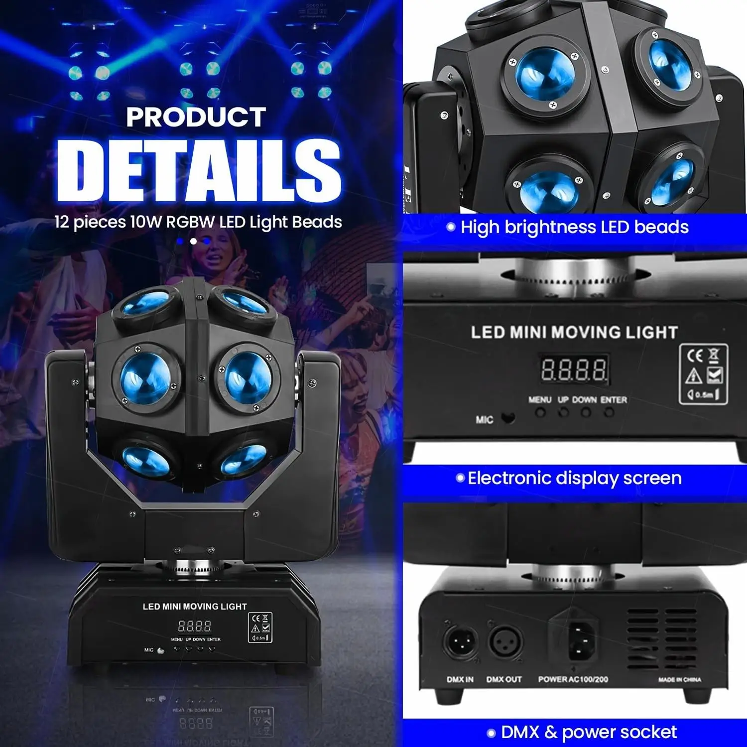 Projecteur LED 4en1 RGBW 120W Tête Mobile DMX512 Disco DJ Scène 540° Stroboscope