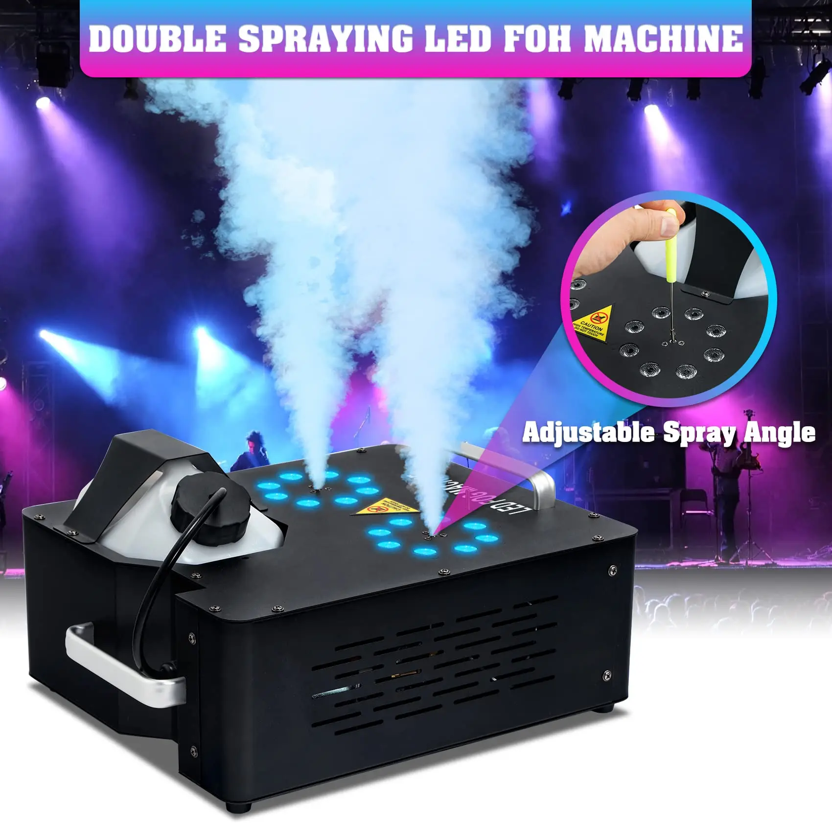Machine à Fumée 2000W RGB LED Verticale Double Pulvérisation DMX512 Télécommande DJ