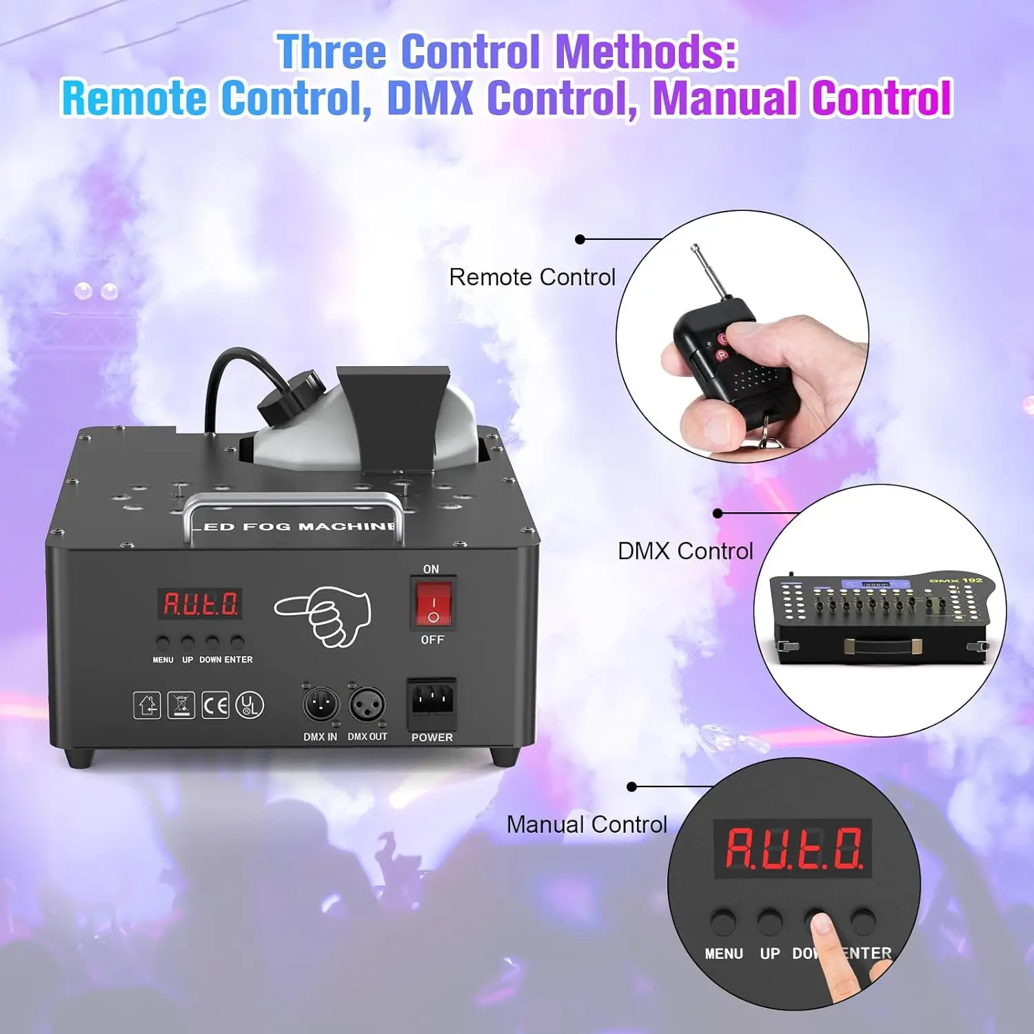 Machine à Fumée 2000W RGB LED Verticale Double Pulvérisation DMX512 Télécommande DJ