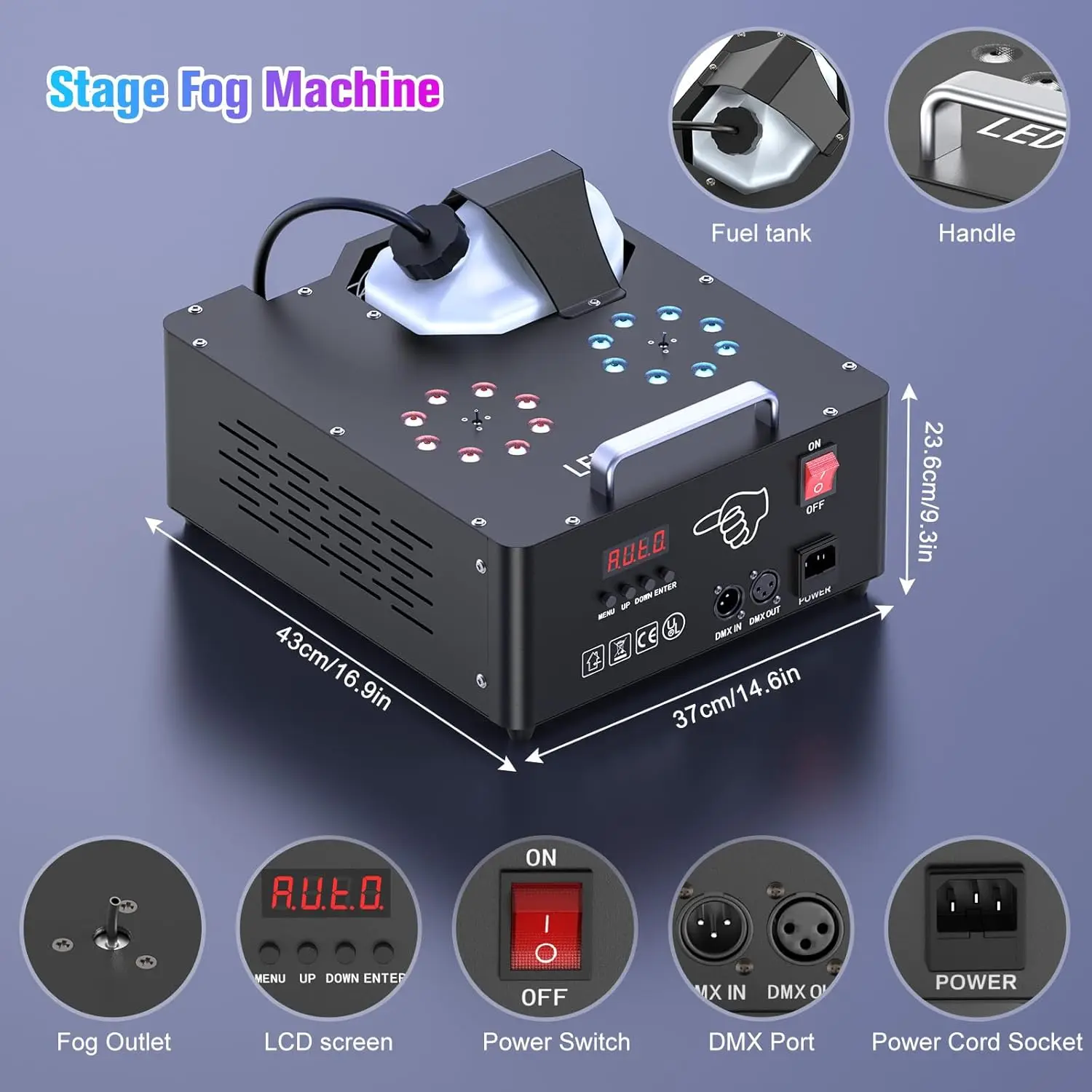 Machine à Fumée 2000W RGB LED Verticale Double Pulvérisation DMX512 Télécommande DJ