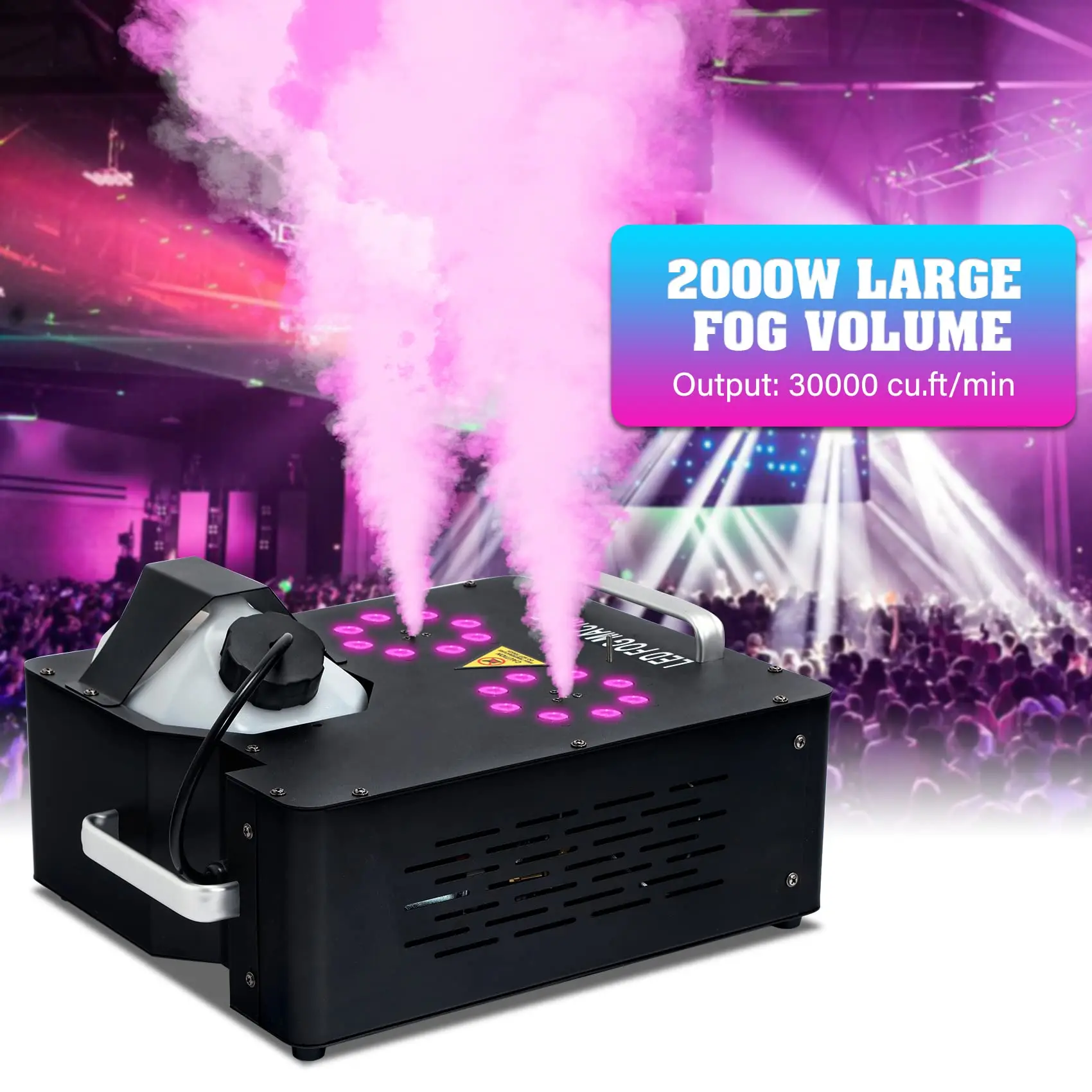 Machine à Fumée 2000W RGB LED Verticale Double Pulvérisation DMX512 Télécommande DJ