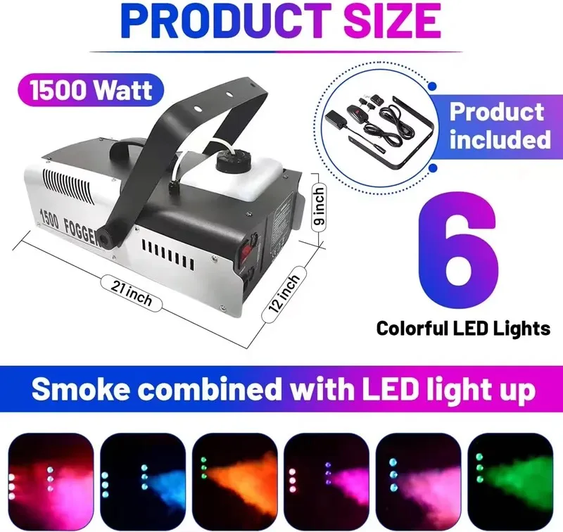 Machine à Fumée de Scène 1500W LED RGB + Télécommande | DJ, Mariage, Discothèque