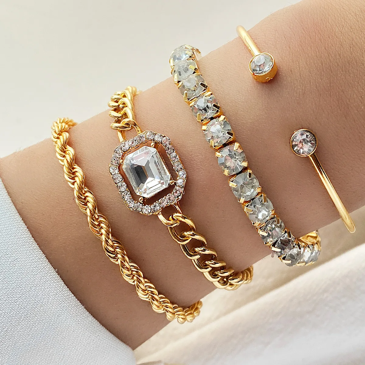 Bracelet Femme Plaqué Or Punk – Jonc, Cœur, Perle, Chaîne Cubaine & Tennis