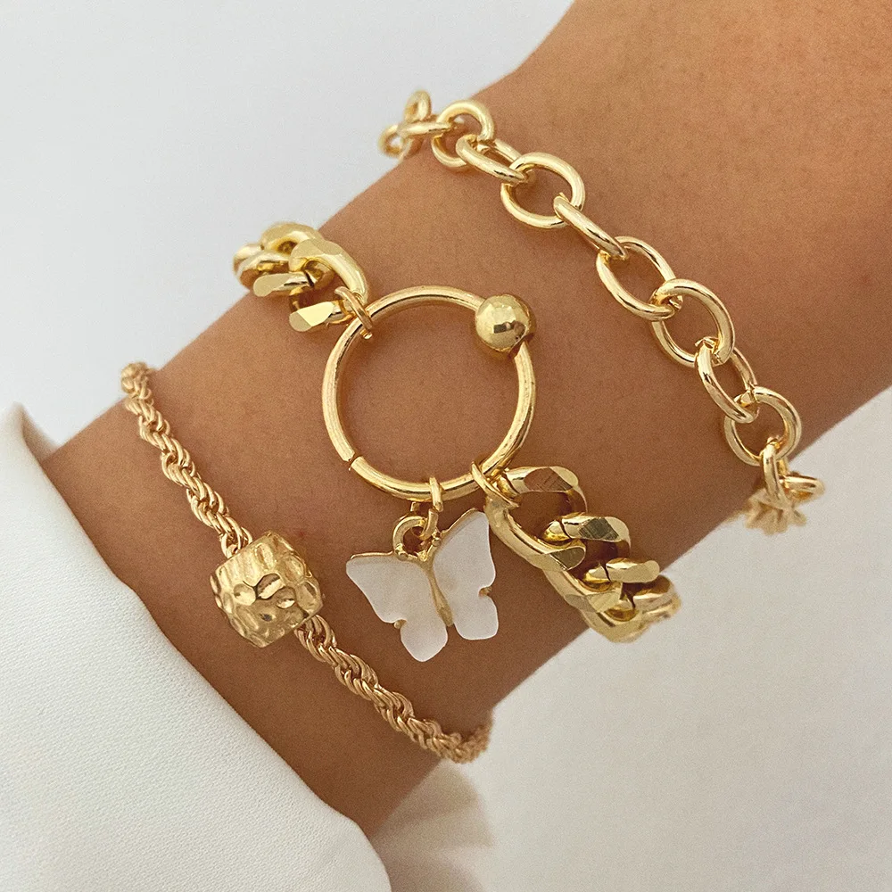 Bracelet Femme Plaqué Or Punk – Jonc, Cœur, Perle, Chaîne Cubaine & Tennis