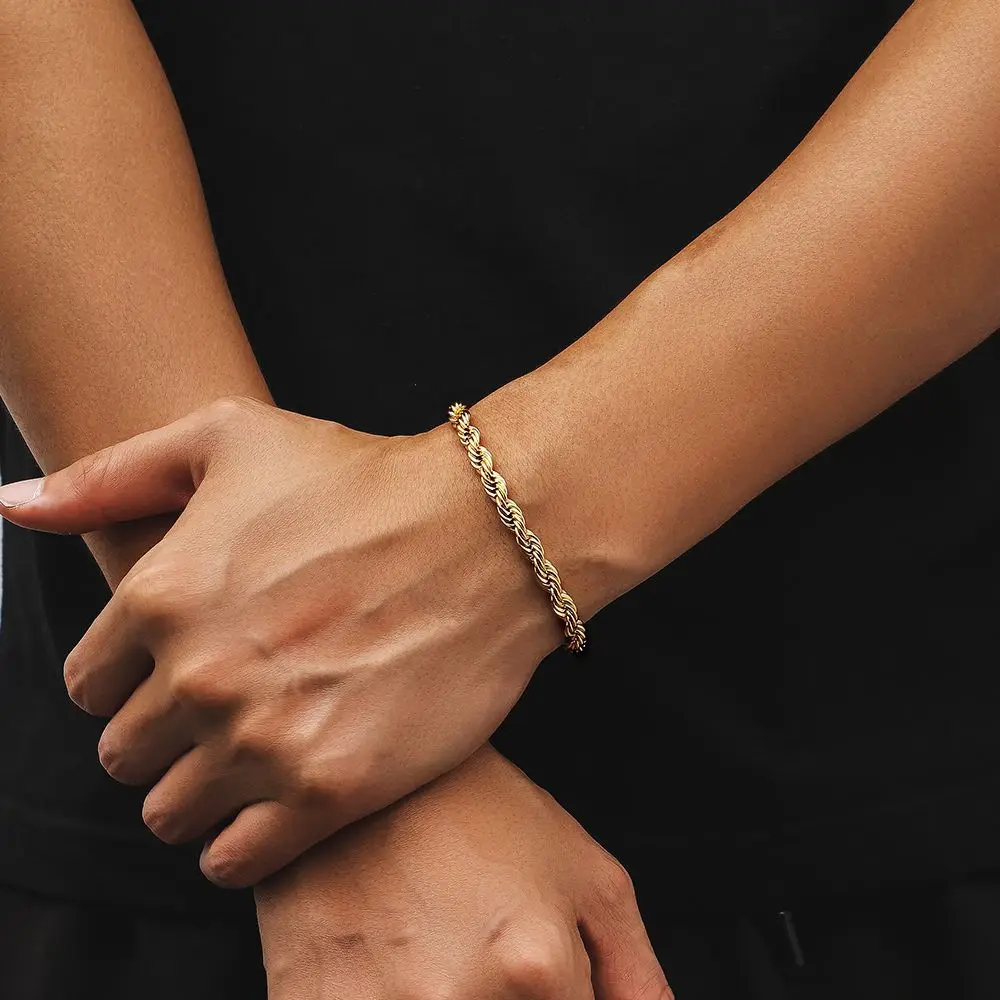 Bracelet Chaîne Torsadée Hip Hop 6MM – Acier Inoxydable Plaqué Or 18K | Homme & Femme