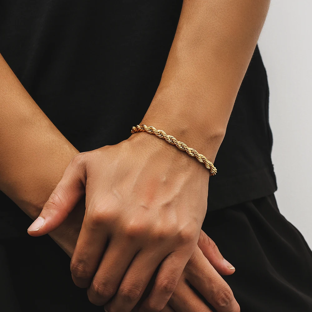 Bracelet Chaîne Torsadée Hip Hop 6MM – Acier Inoxydable Plaqué Or 18K | Homme & Femme