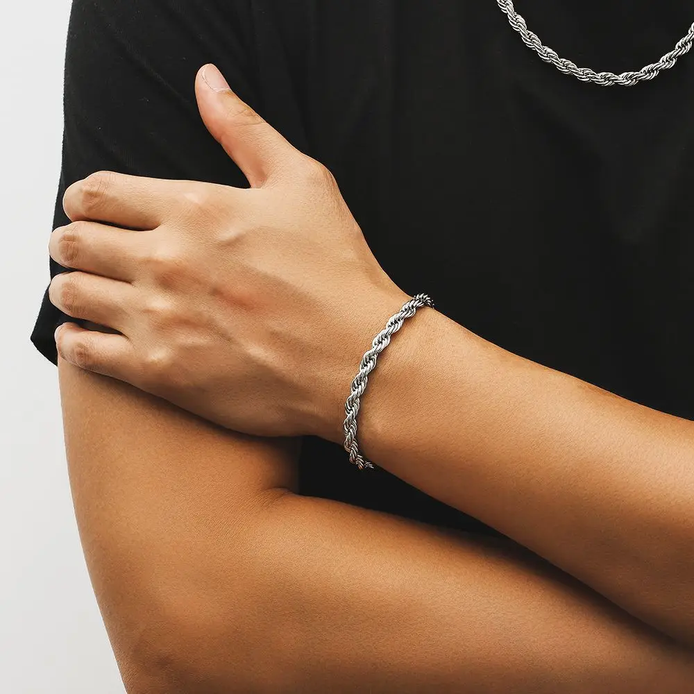 Bracelet Chaîne Torsadée Hip Hop 6MM – Acier Inoxydable Plaqué Or 18K | Homme & Femme