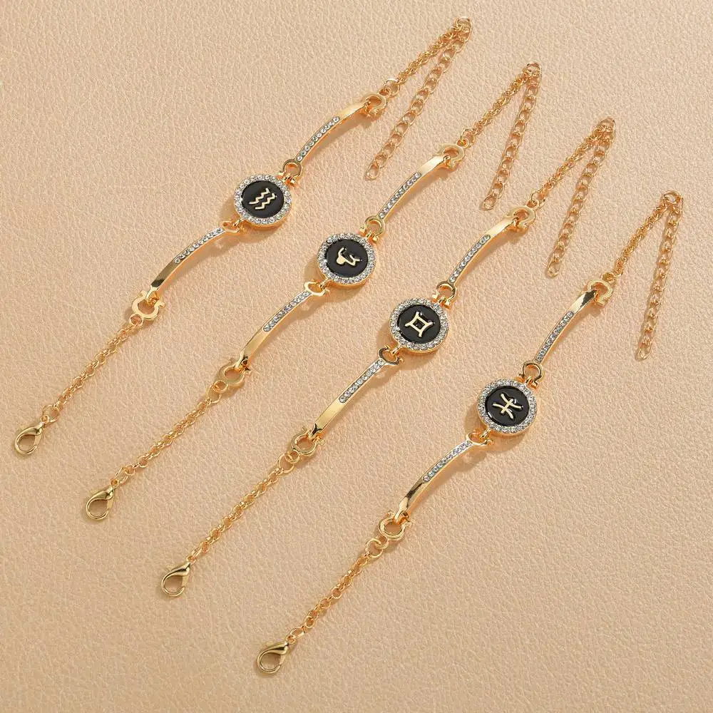 Bracelet chaîne zodiaque femme plaqué or avec pendentif zircon ovale – Style tendance