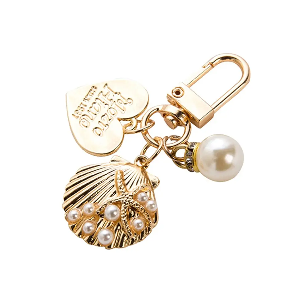 Porte-clés personnalisé élégant en alliage de zinc – Pendentif cœur, coquillage & perles | Cadeau promotionnel