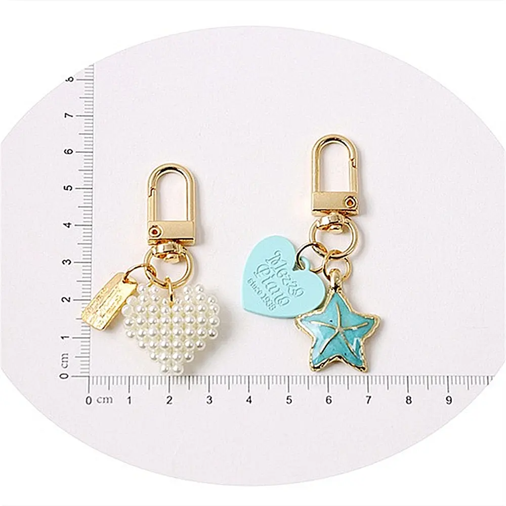 Porte-clés personnalisé élégant en alliage de zinc – Pendentif cœur, coquillage & perles | Cadeau promotionnel