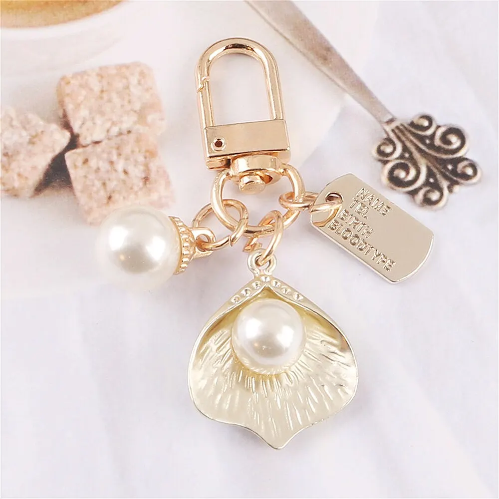 Porte-clés personnalisé élégant en alliage de zinc – Pendentif cœur, coquillage & perles | Cadeau promotionnel