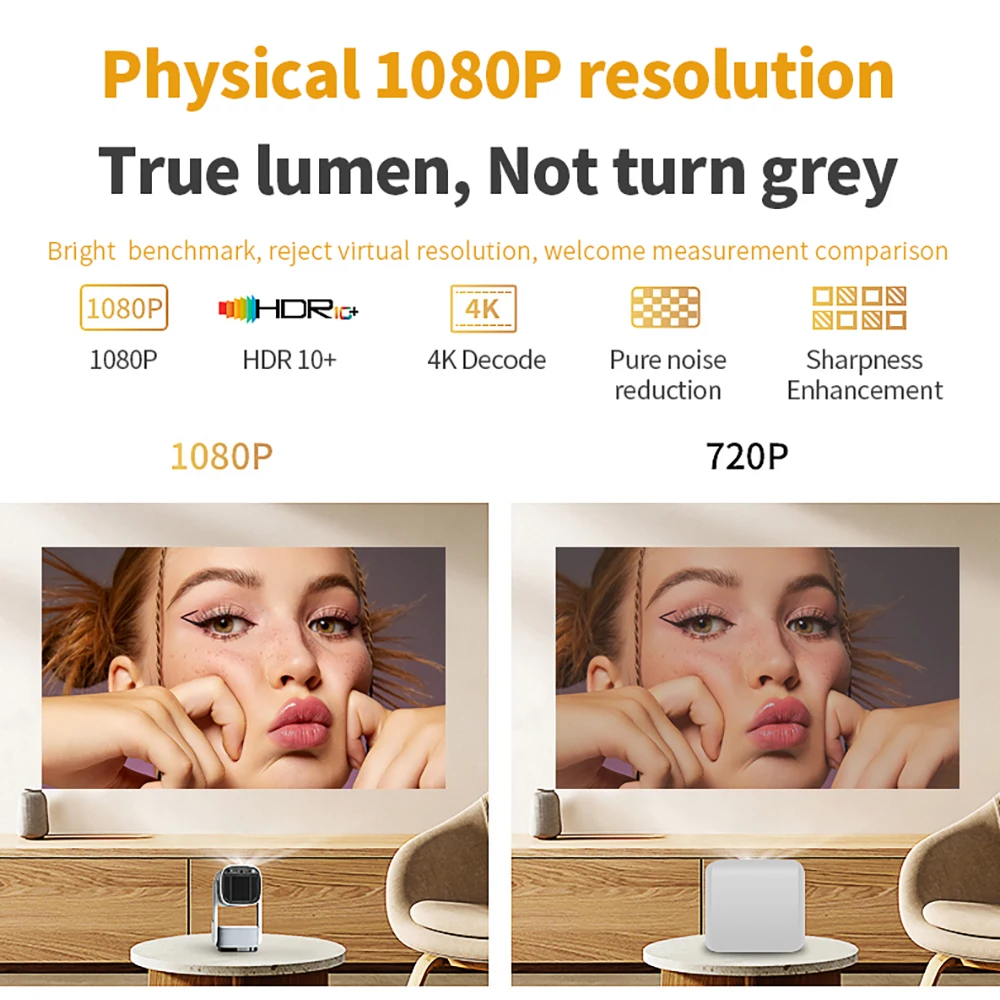 Projecteur Portable Yinzam K2 – 1080P Natif, 4K, Android 11, Batterie 3h, WiFi 6, 200 ANSI Lumens