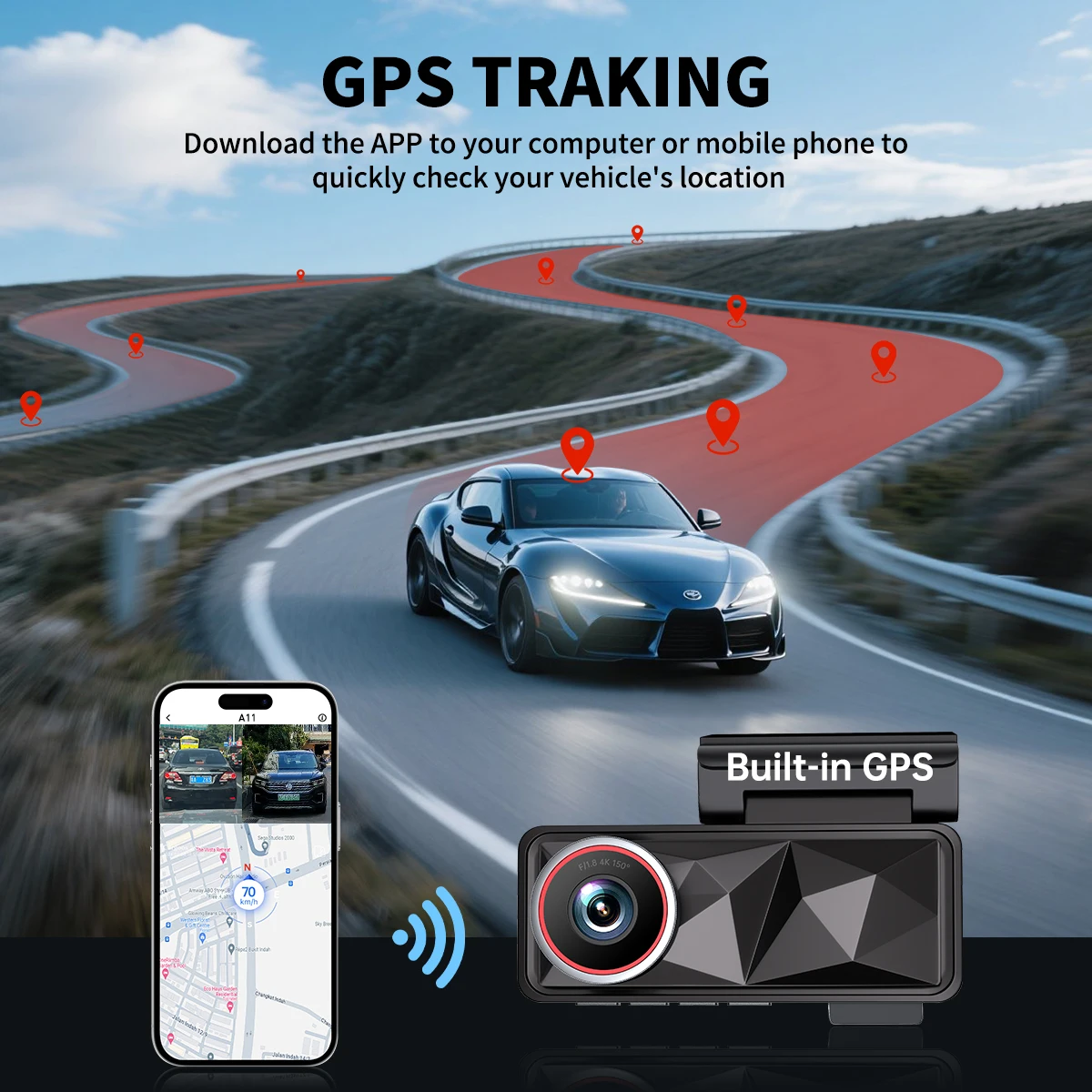 Caméra Dashcam Yinzam A11 4K Double Objectif GPS WiFi Vision Nocturne Sony STARVIS2 3,2"