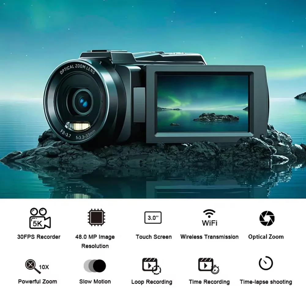 Caméscope Numérique Yinzam HDV265 8K UHD – Zoom 10X, Écran 3", Carte SD 32Go, 2 Batteries