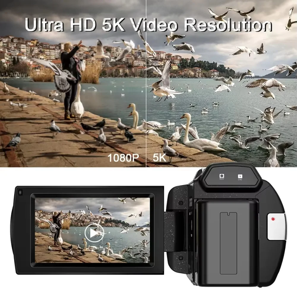 Caméscope Numérique Yinzam HDV265 8K UHD – Zoom 10X, Écran 3", Carte SD 32Go, 2 Batteries