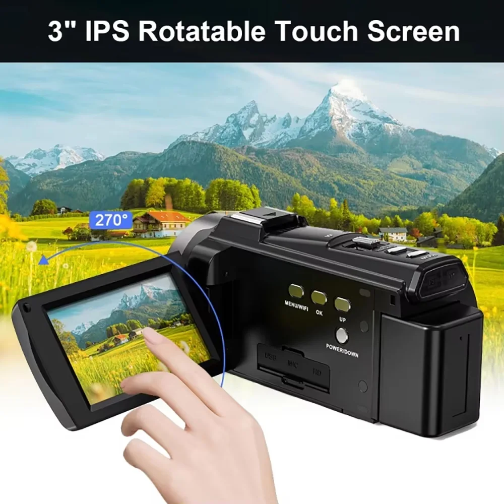 Caméscope Numérique Yinzam HDV265 8K UHD – Zoom 10X, Écran 3", Carte SD 32Go, 2 Batteries