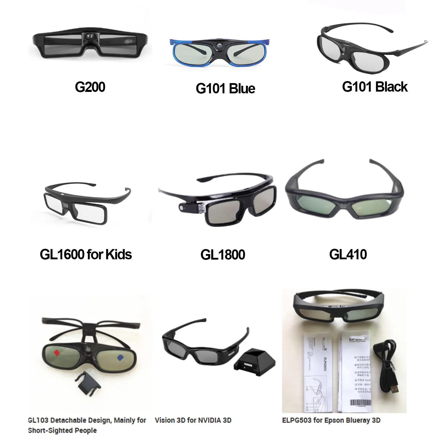 Lunettes 3D à Obturateur Actif Yinzam – Compatible Projecteur DLP Link & Blu-ray