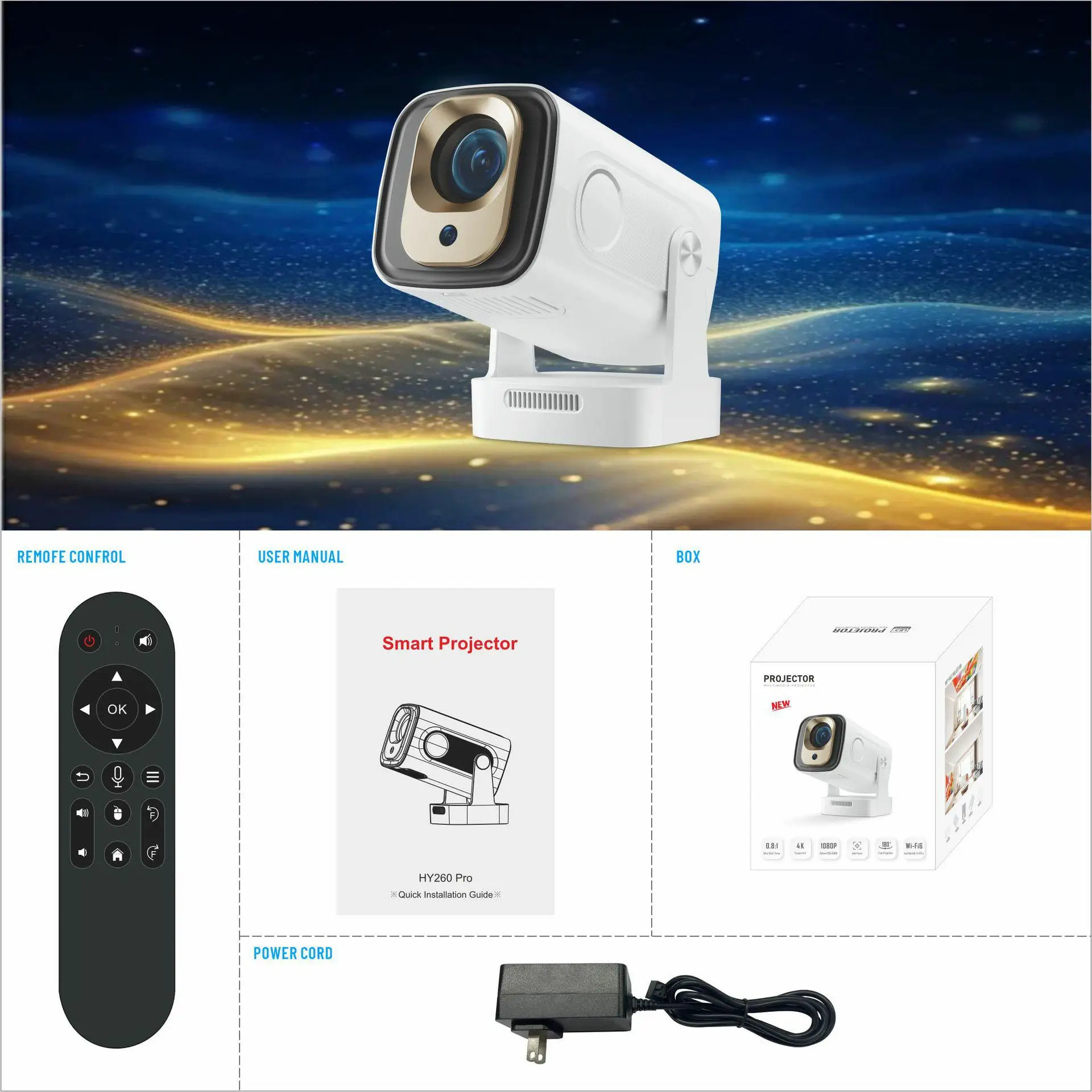 Projecteur Yinzam HY260 Pro 1080P/4K Android 11 - Courte Focale Wi-Fi Haut-Parleurs Intégrés