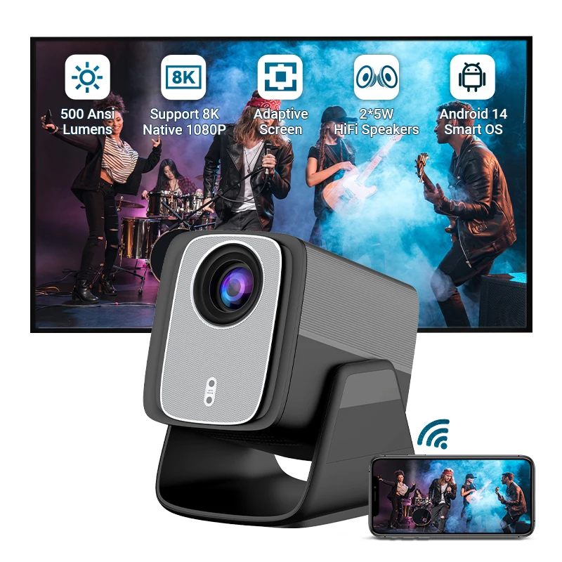 Mini Projecteur Android 14 4K WiFi 6 BT 5.4 | 1080P Full HD | Mise au point automatique