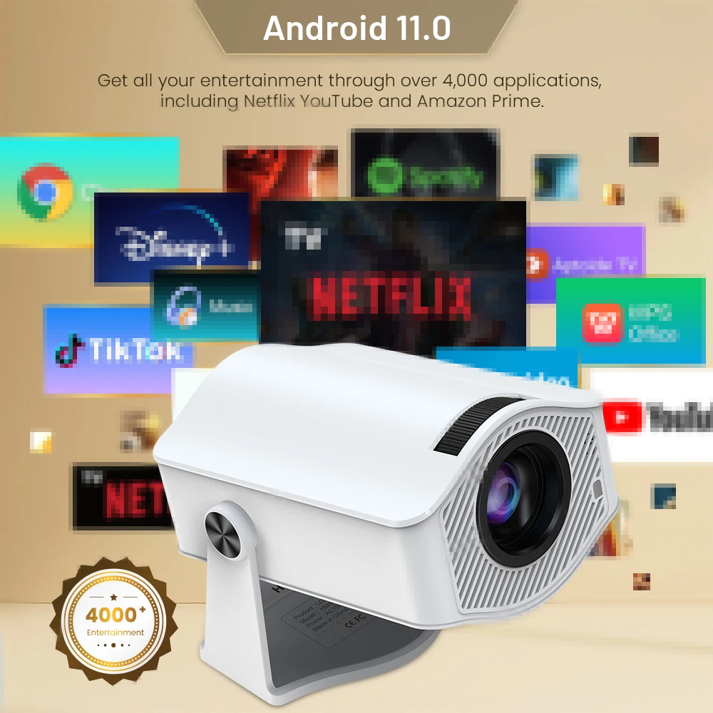 Mini Projecteur Intelligent HM400Pro 720P WiFi 6 Android 11 – Cinéma Maison Portable