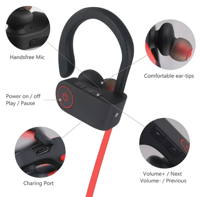 Écouteurs Bluetooth Sport U8 IPX4 | Réduction de bruit | Autonomie 9-10h | Micro intégré