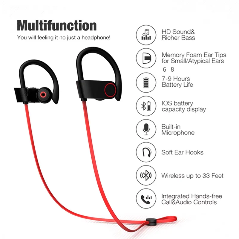Écouteurs Bluetooth Sport U8 IPX4 | Réduction de bruit | Autonomie 9-10h | Micro intégré